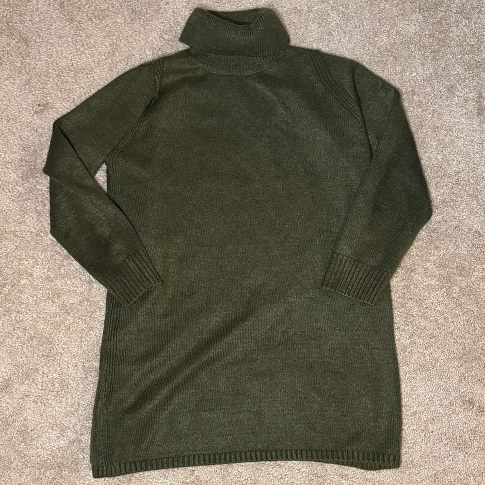 Olive Green Turtleneck Sweater Dress